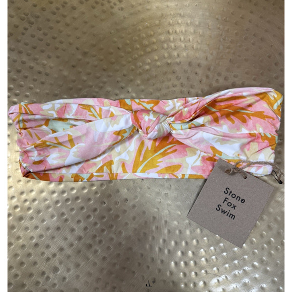 NWT Stone Fox Swim Pink Lele Strapless Bandeau Top Hot Tropix S Floral Tropical - Picture 1 of 7